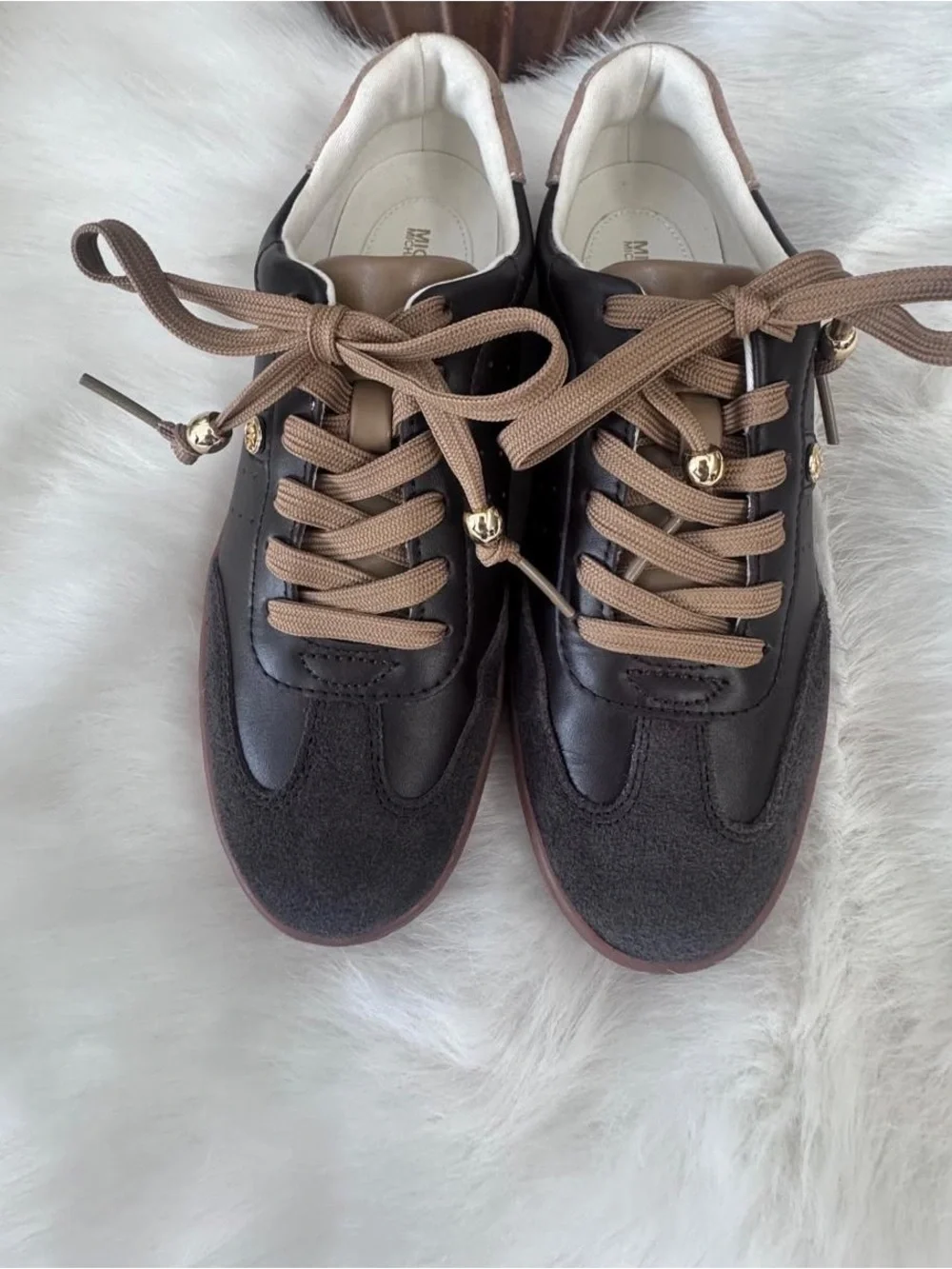 Michael Kors Brown and Tan Leather Low-Top Sneakers